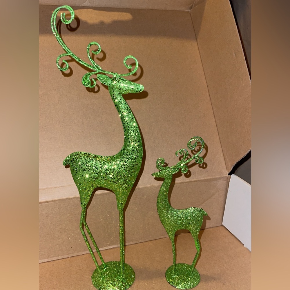 Pair of Bright Green Reindeer